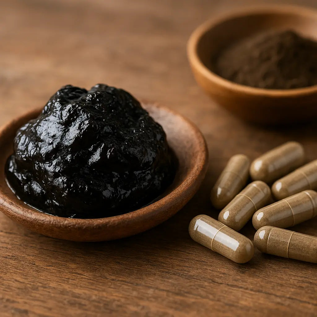 why resin is better than capsules - pure Himalayan shilajit tin on stone