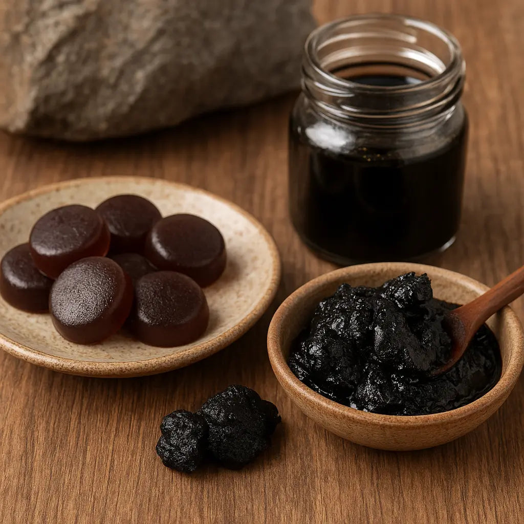 shilajit gummies vs resin which works best - Nepalese shilajit resin tin on stone