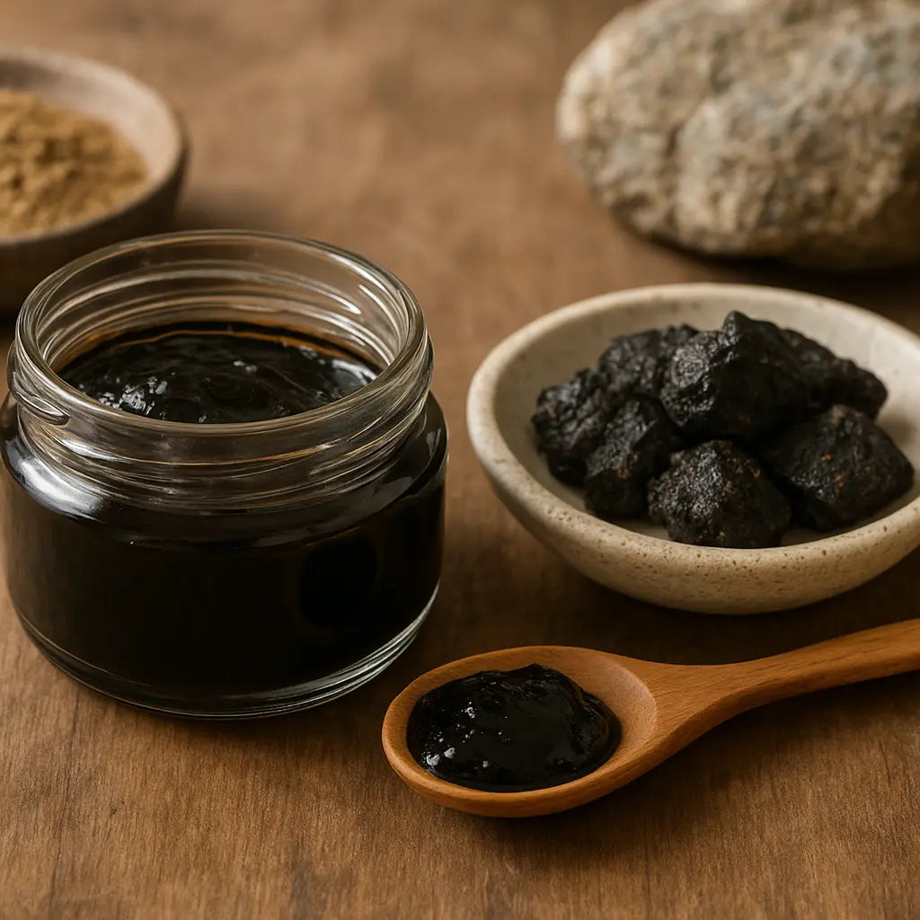 can you take shilajit every day - tin of pure Himalayan shilajit resin on stone, editorial photo