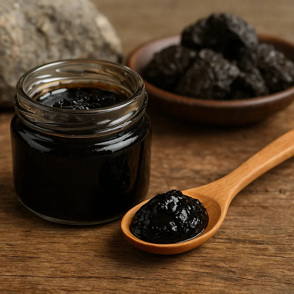 how to use shilajit - tin of pure Himalayan shilajit resin on stone