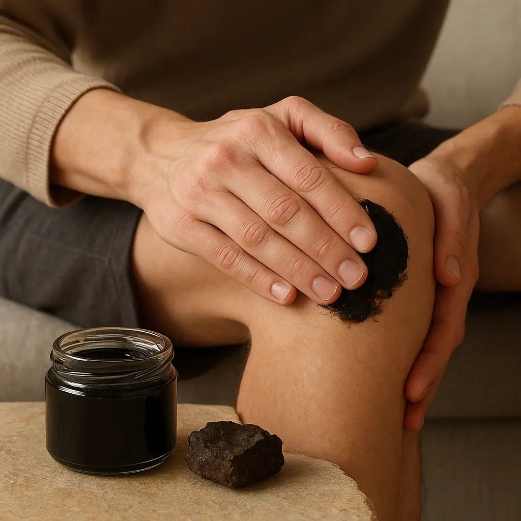 shilajit for joint pain and mobility - jar of pure Himalayan shilajit resin on stone