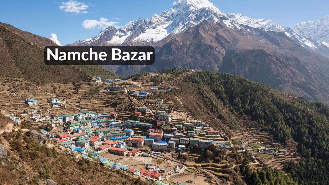 Namche Bazar village with snow-capped mountains in the background